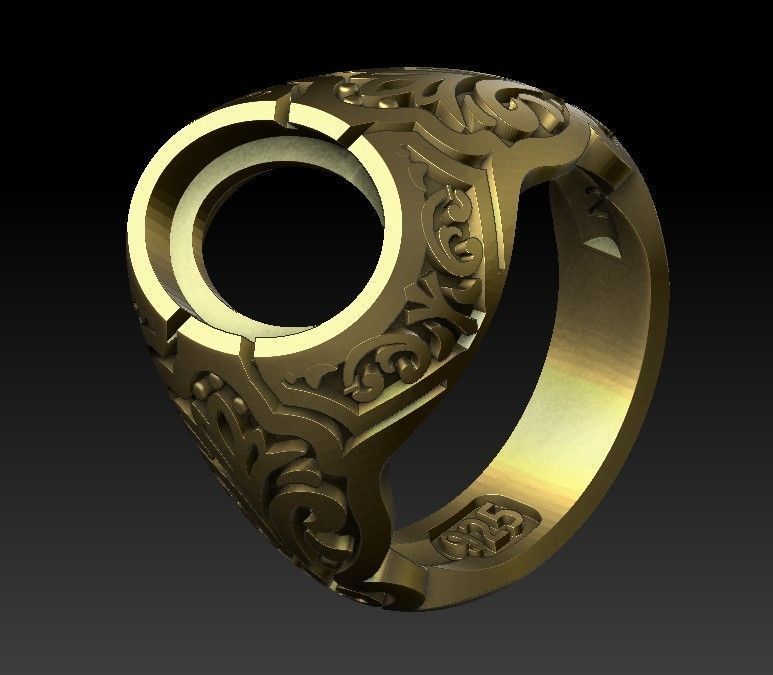 Men traditional rings with stones 3D print model_3