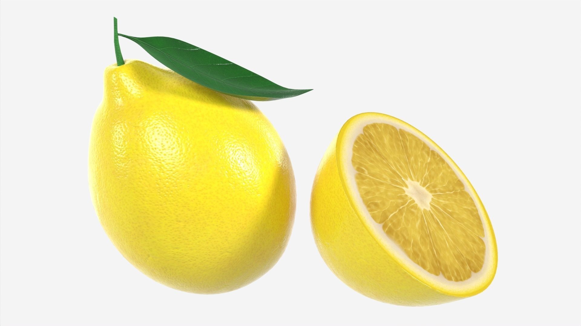 Fresh lemon with slice and leaf yellow 3D model_1
