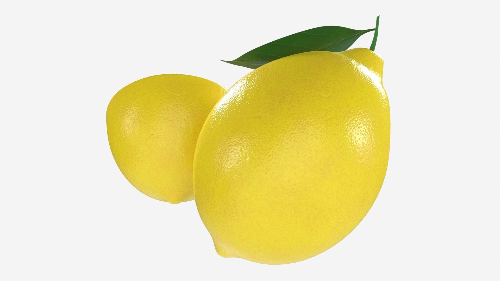 Fresh lemon with slice and leaf yellow 3D model_2