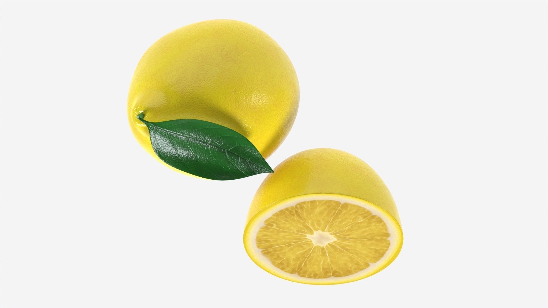Fresh lemon with slice and leaf yellow 3D model_5