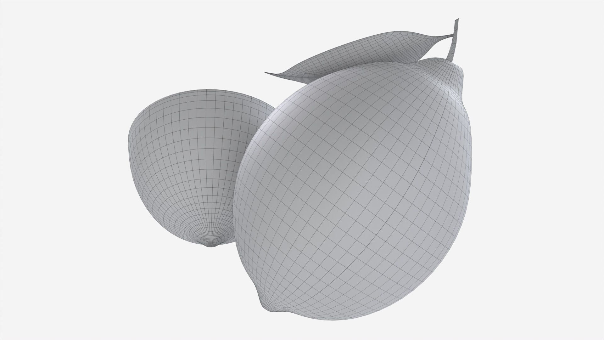 Fresh lemon with slice and leaf yellow 3D model_7
