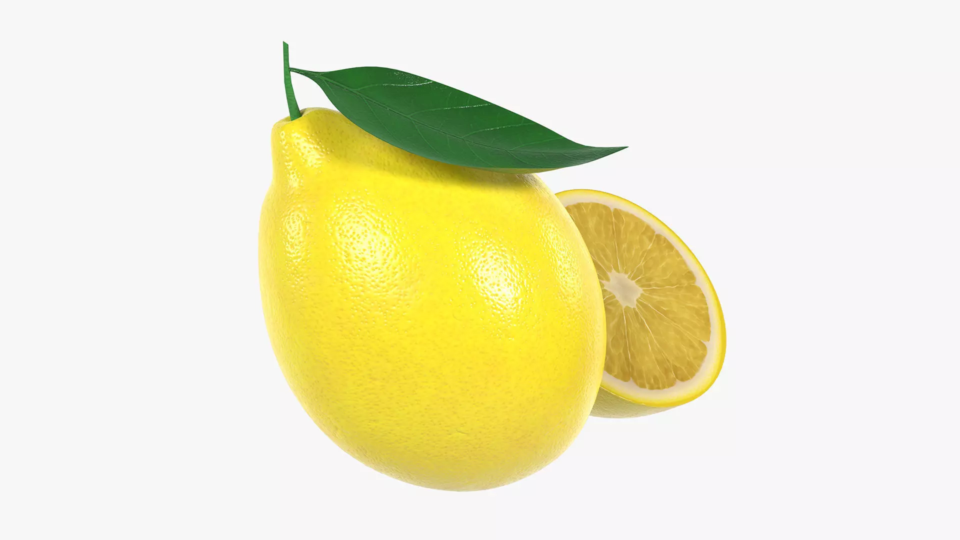 Fresh lemon with slice and leaf yellow 3D model_0