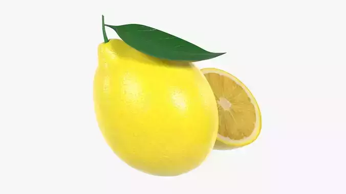 Fresh lemon with slice and leaf yellow