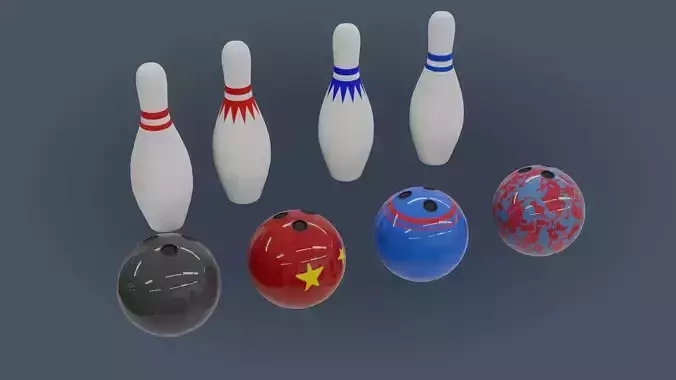 Bowling Set - Low Poly - Game Ready - PBR two pins
