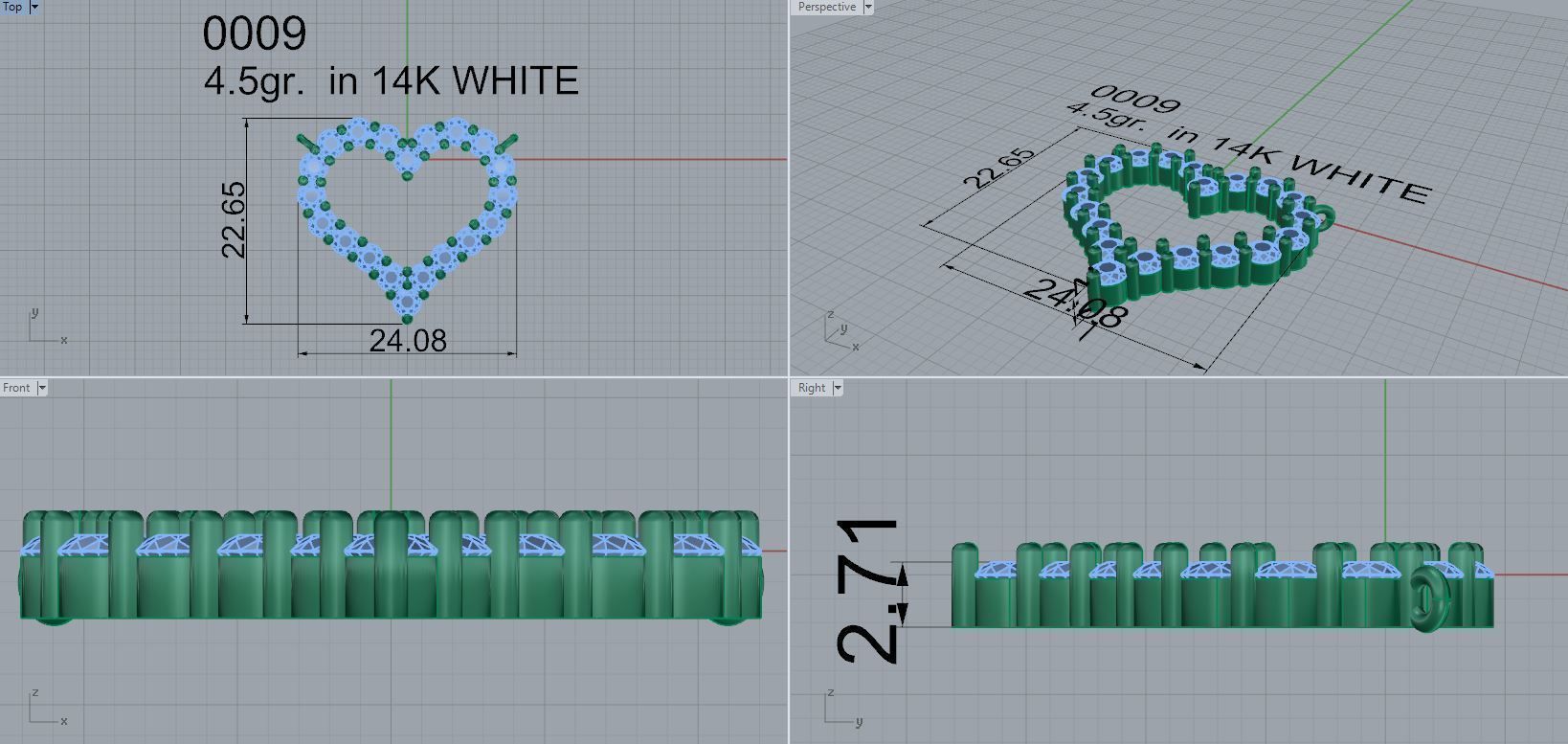 heart pendant with round stones 0009 3D print model_4