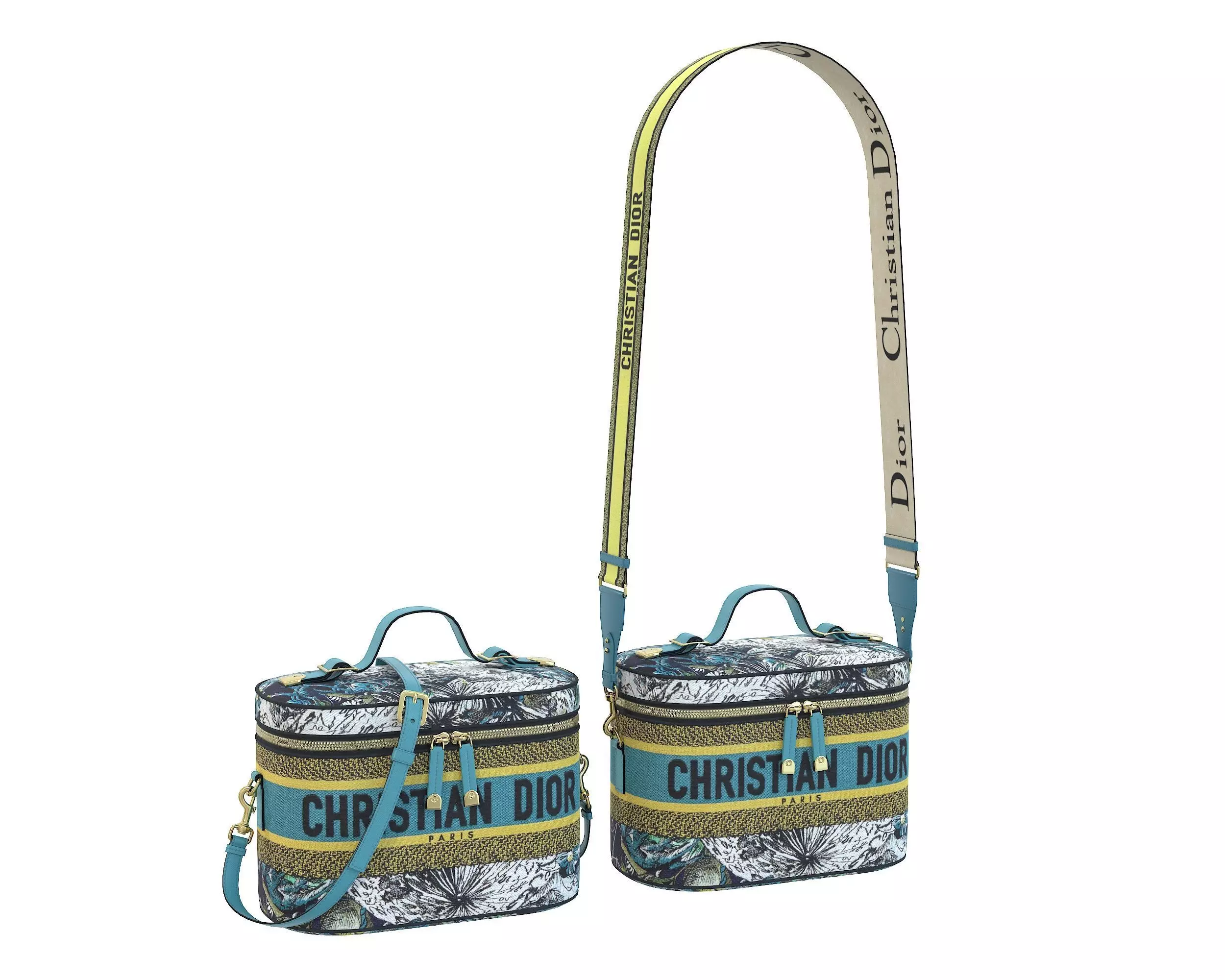 Dior DiorTravel Vanity Case Bag Blue Yellow Fabric Low-poly 3D model_0