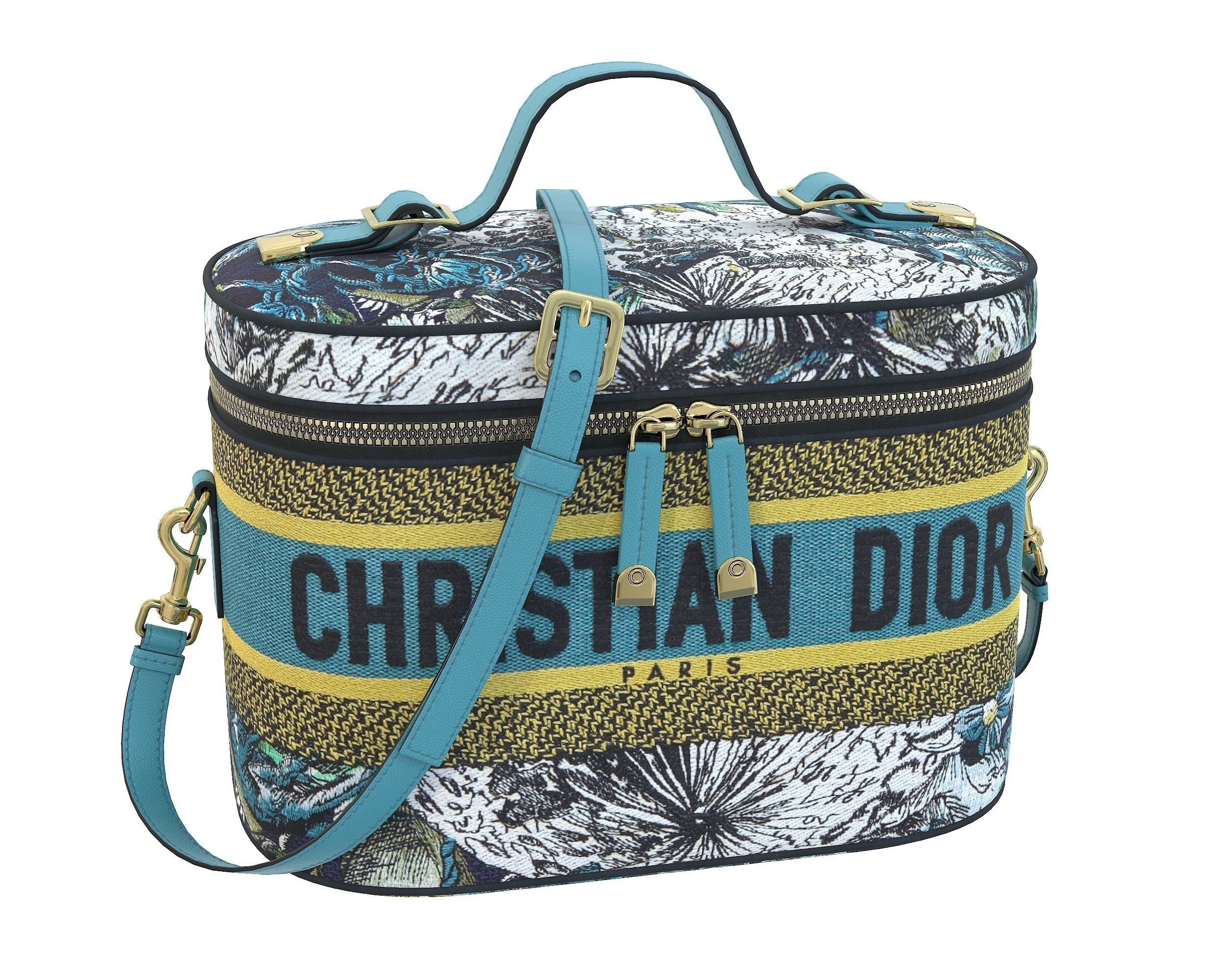 Dior DiorTravel Vanity Case Bag Blue Yellow Fabric Low-poly 3D model_1