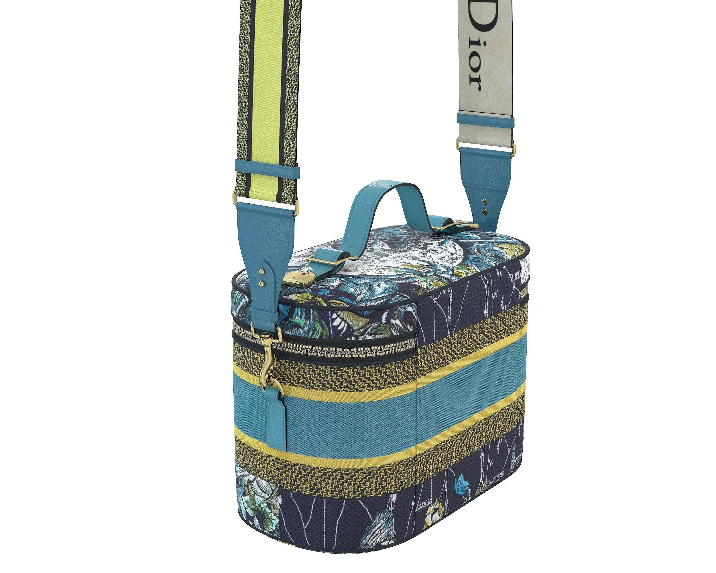 Dior DiorTravel Vanity Case Bag Blue Yellow Fabric Low-poly 3D model_7