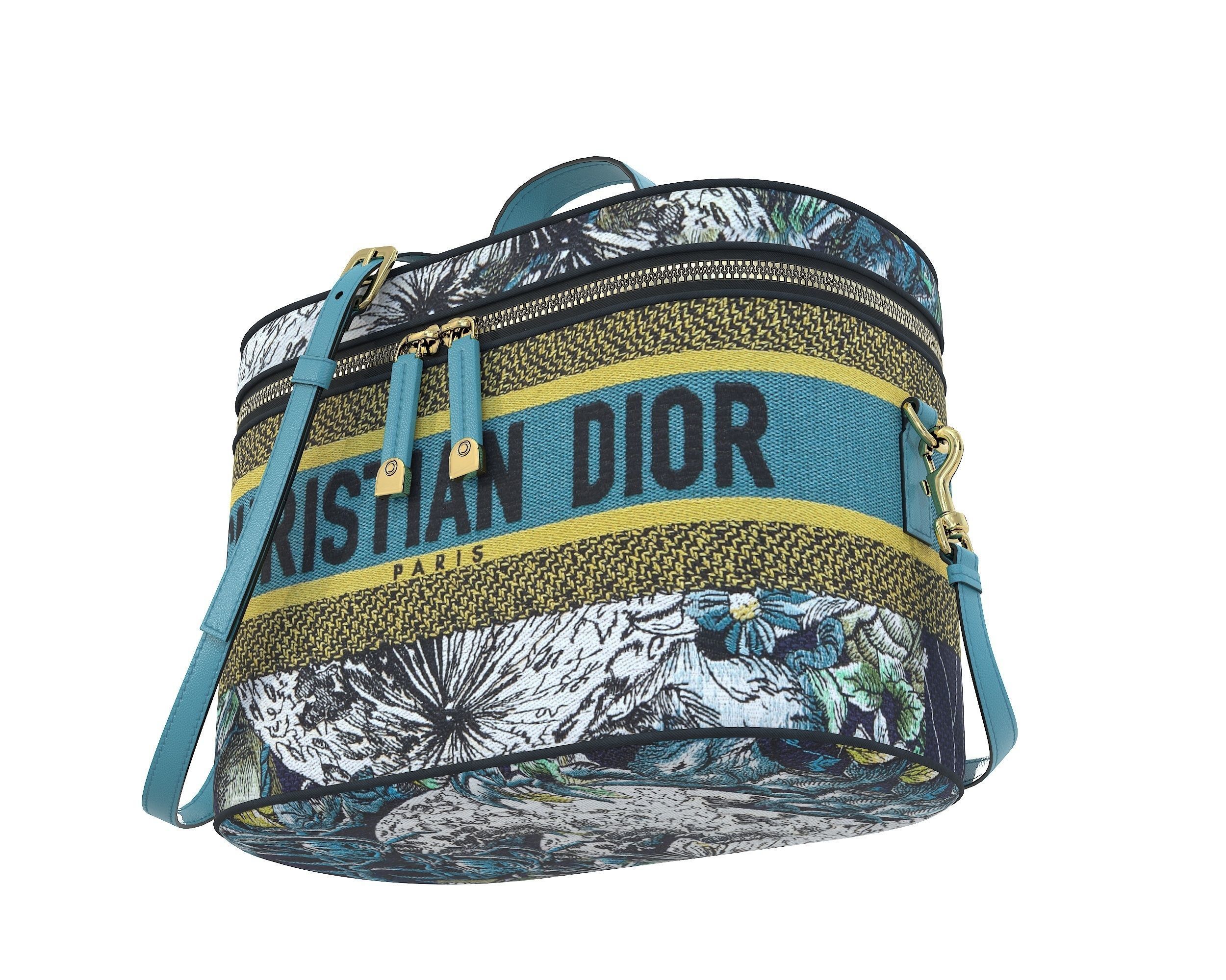 Dior DiorTravel Vanity Case Bag Blue Yellow Fabric Low-poly 3D model_9