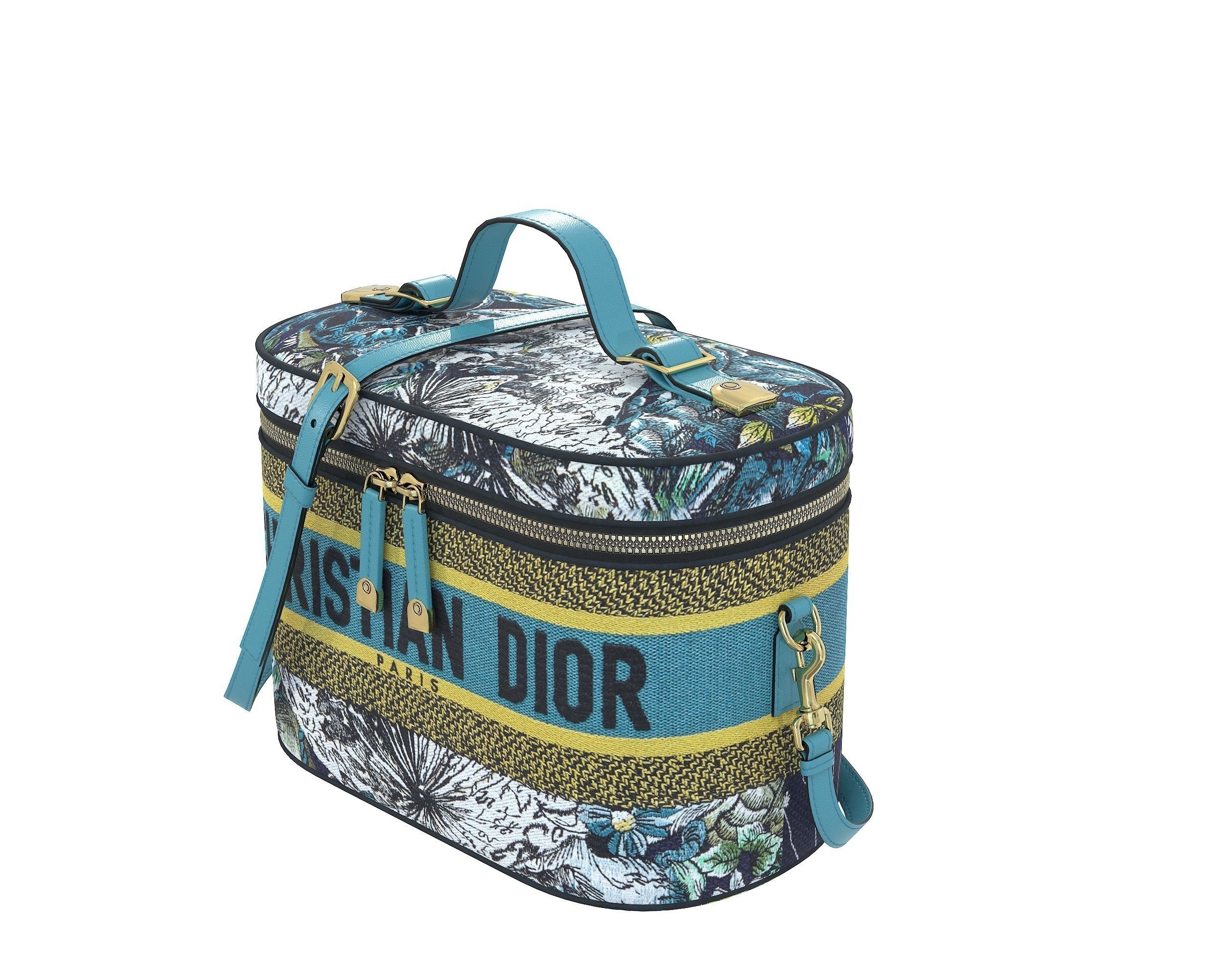 Dior DiorTravel Vanity Case Bag Blue Yellow Fabric Low-poly 3D model_2