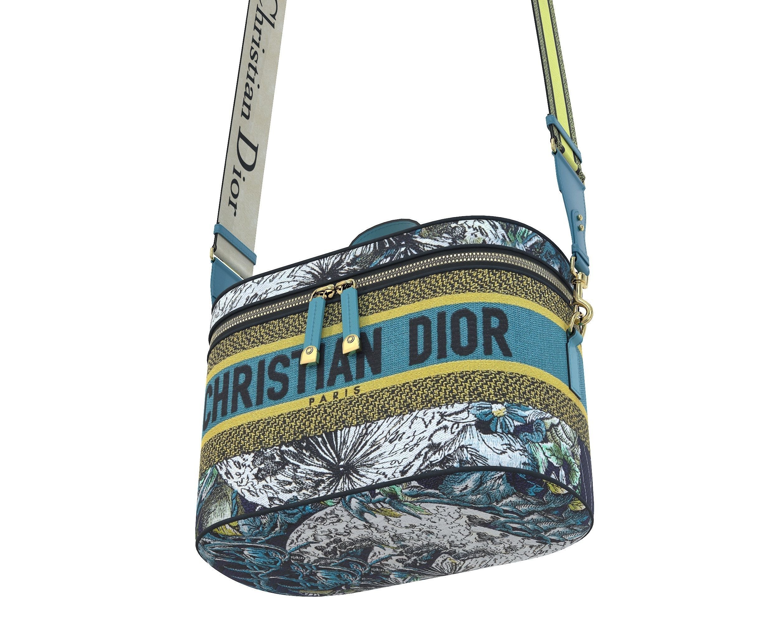 Dior DiorTravel Vanity Case Bag Blue Yellow Fabric Low-poly 3D model_8
