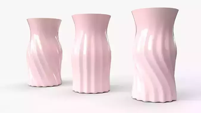 Realistic 3D pink coloured Vase set