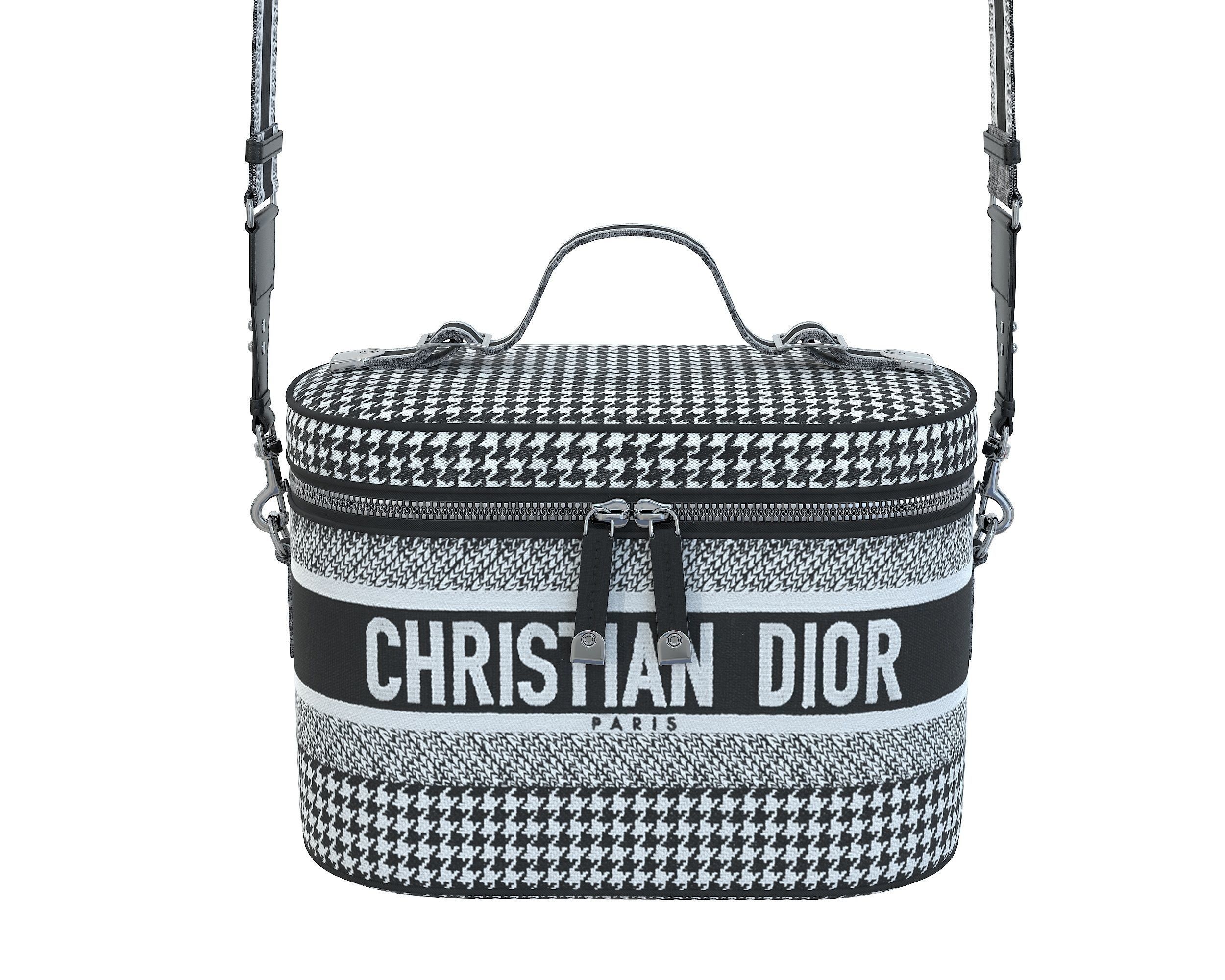 Dior DiorTravel Vanity Case Bag BlackWhite Fabric Low-poly 3D model_2