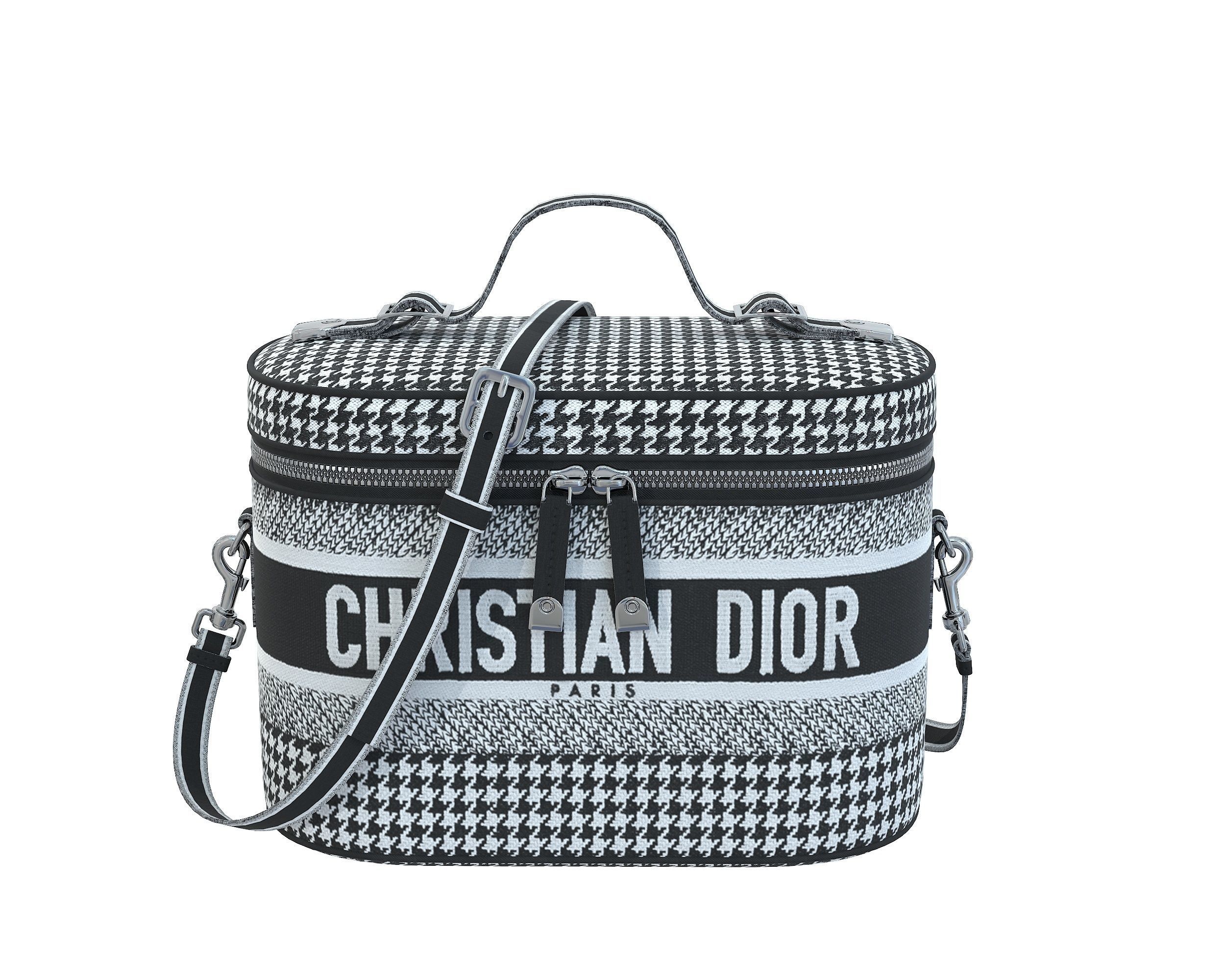 Dior DiorTravel Vanity Case Bag BlackWhite Fabric Low-poly 3D model_1