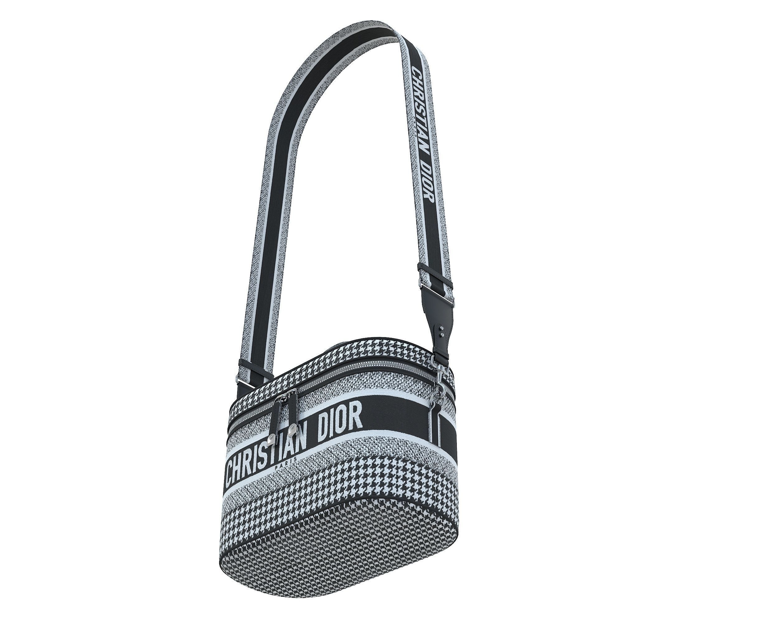 Dior DiorTravel Vanity Case Bag BlackWhite Fabric Low-poly 3D model_11