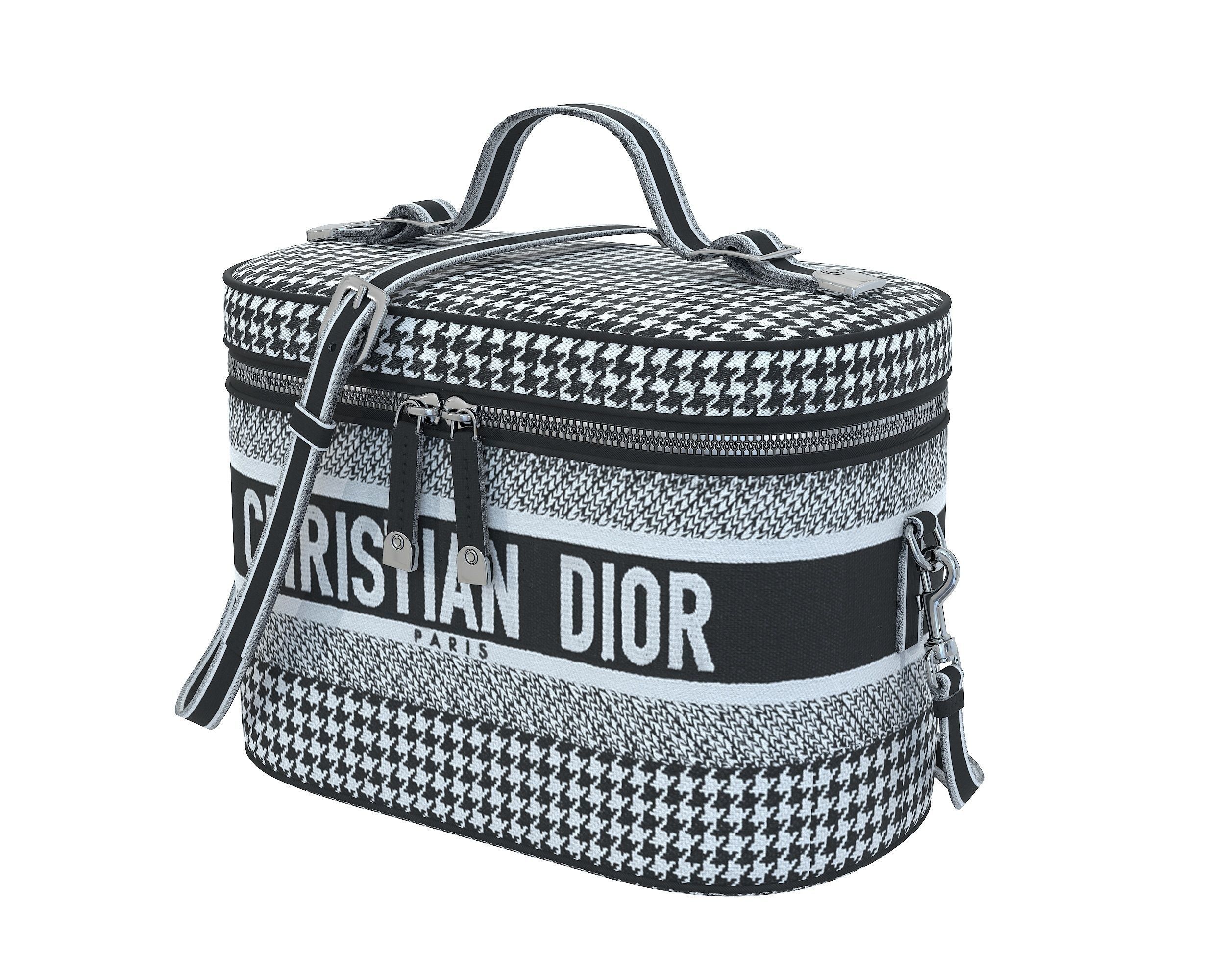 Dior DiorTravel Vanity Case Bag BlackWhite Fabric Low-poly 3D model_6