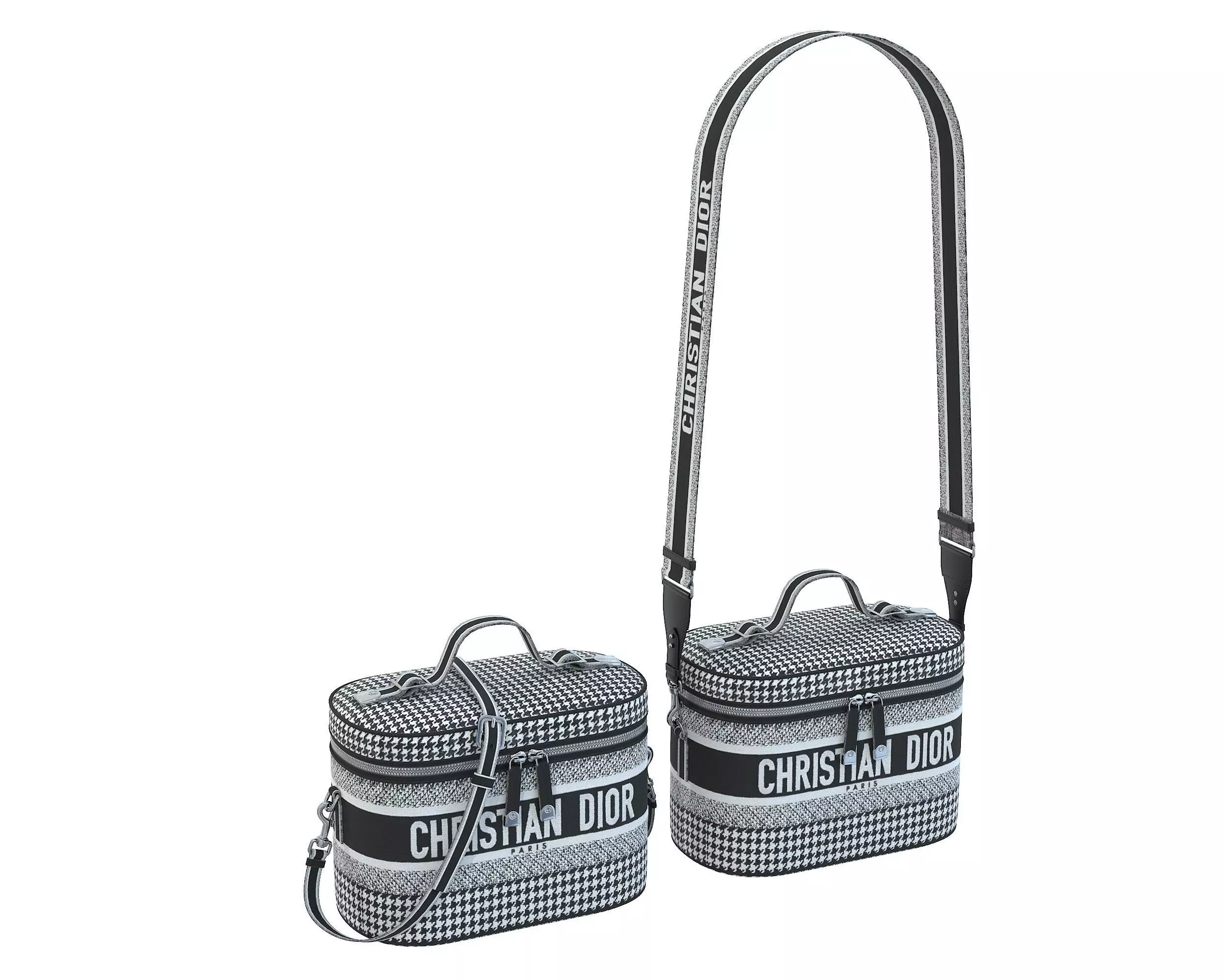 Dior DiorTravel Vanity Case Bag BlackWhite Fabric Low-poly 3D model_0