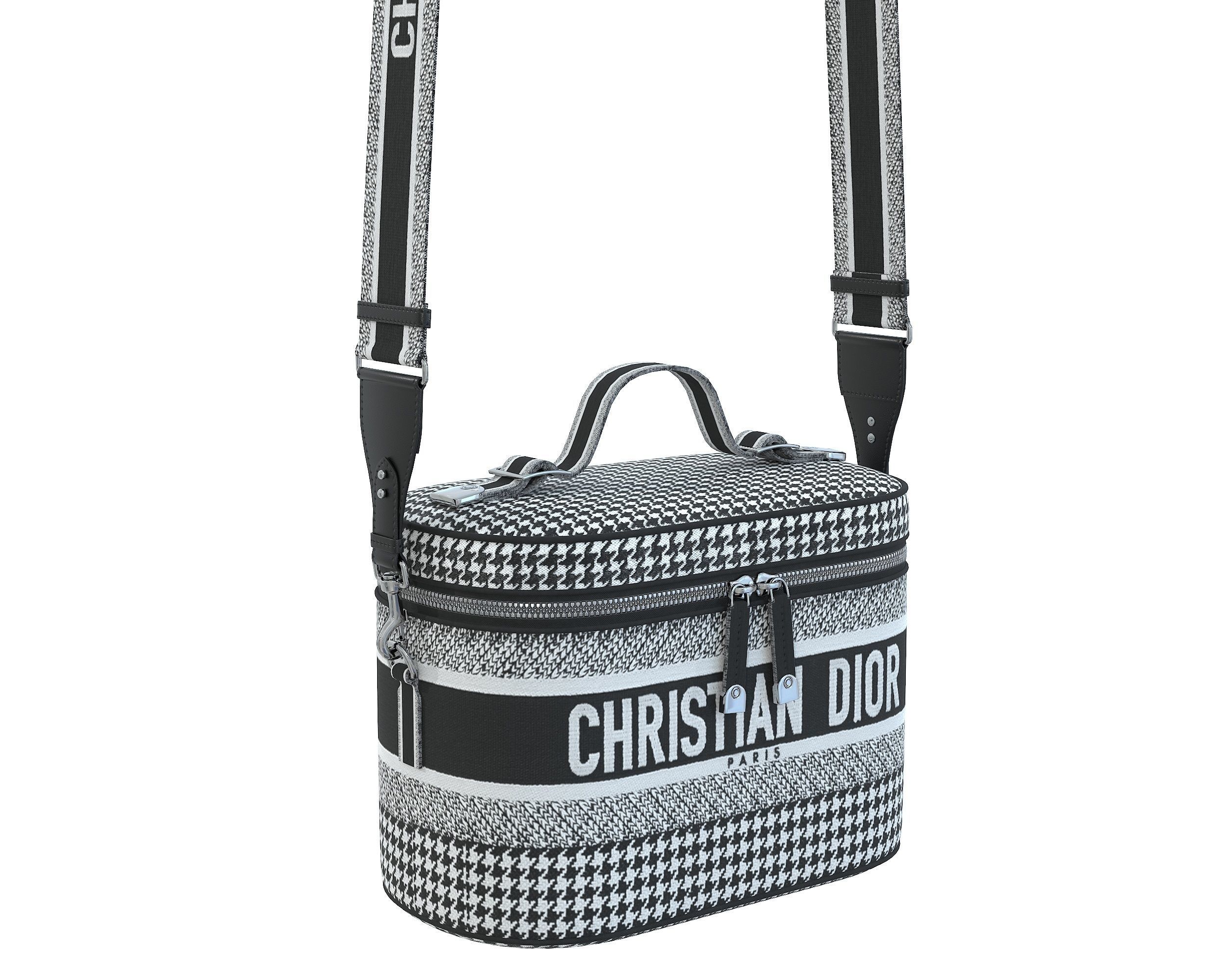 Dior DiorTravel Vanity Case Bag BlackWhite Fabric Low-poly 3D model_8