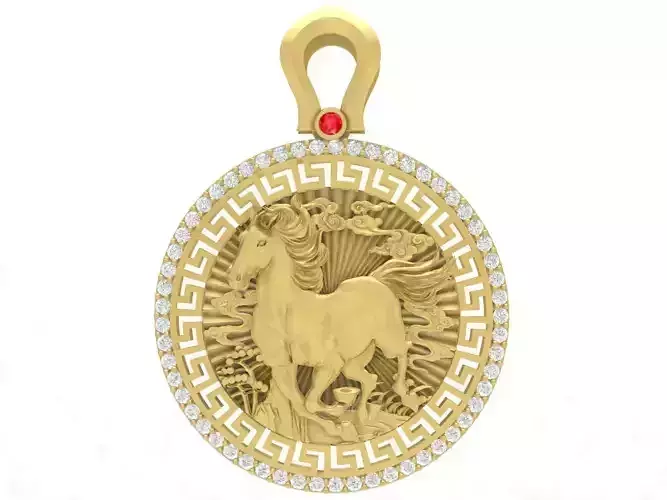 Greek Pattern Warrior Horse Pendant for Men 3657
