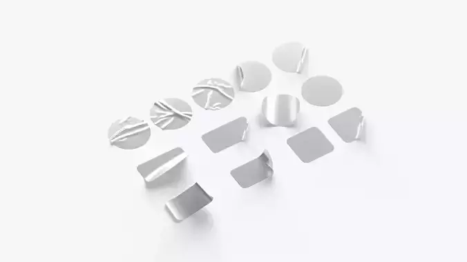 13 Stickers Set - silver adhesive round and square sticky labels Low-poly 3D model