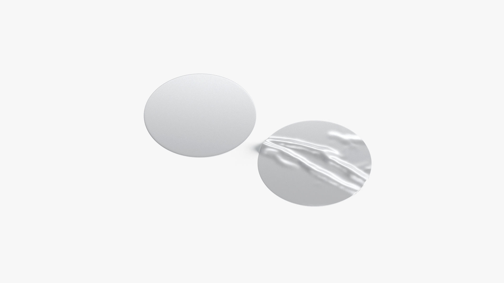 Two Round Stickers - silver sleek and wrinkly sticky tag Low-poly 3D model_2
