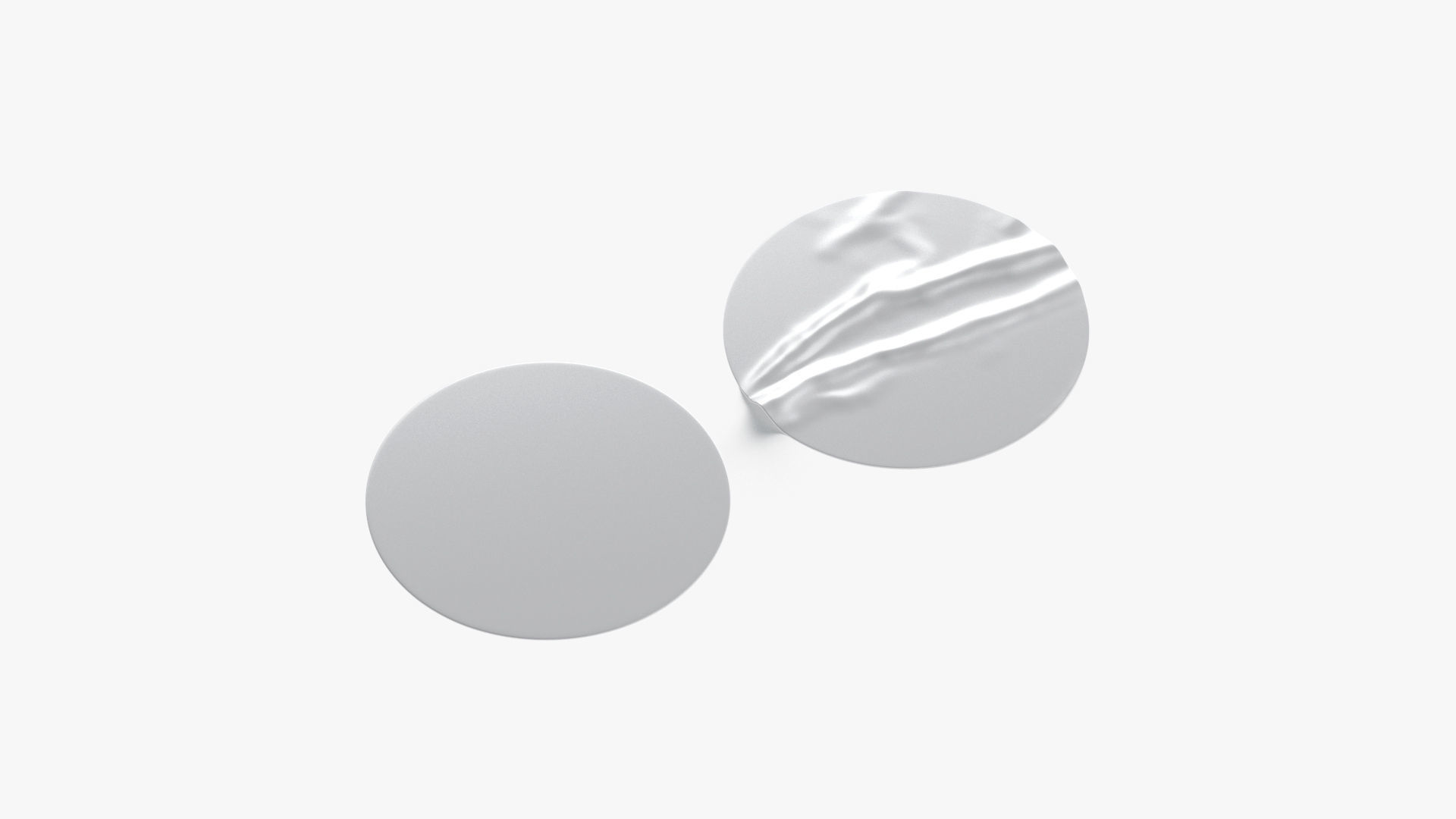 Two Round Stickers - silver sleek and wrinkly sticky tag Low-poly 3D model_1