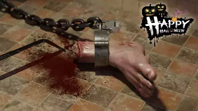 Halloween Cutted Bloody Foot with handsaw 3D model
