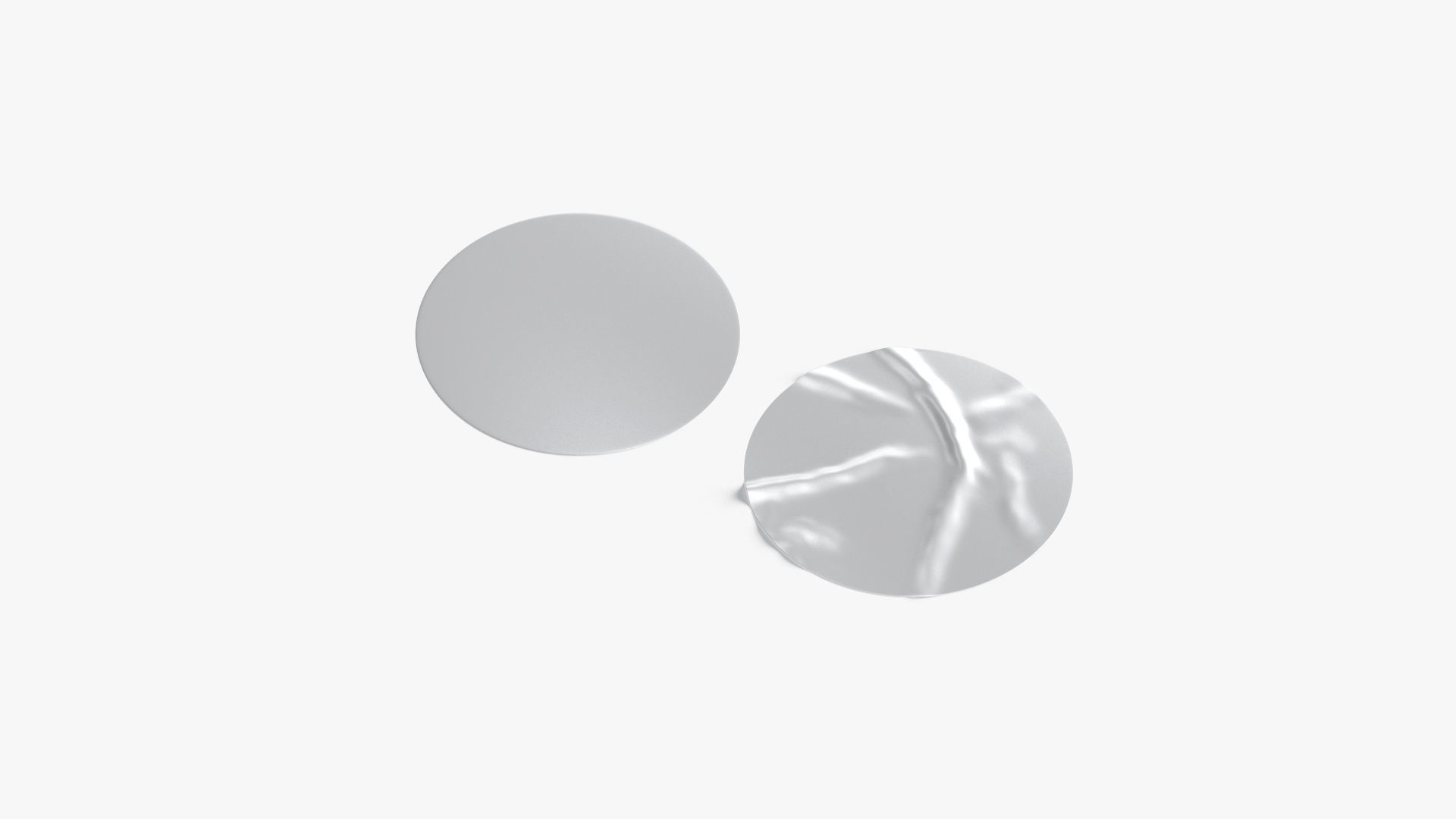 Two Round Stickers - silver flat and crumpled adhesive label Low-poly 3D model_2