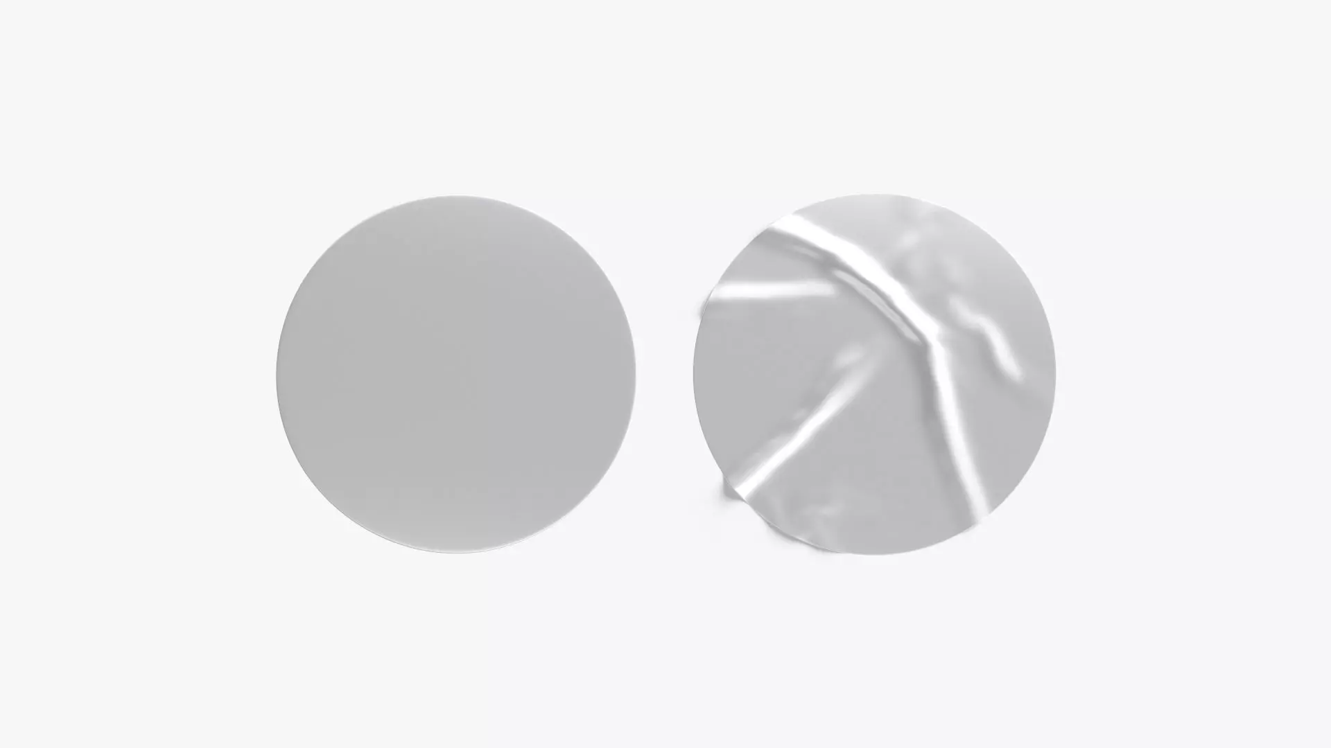 Two Round Stickers - silver flat and crumpled adhesive label Low-poly 3D model_0