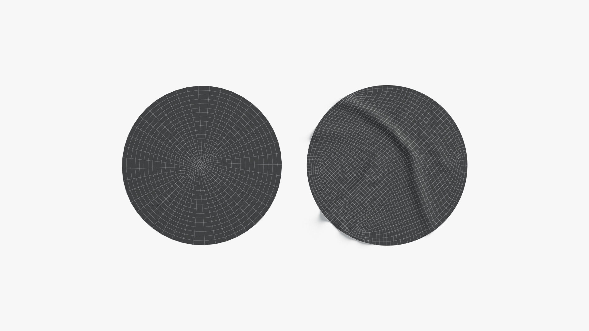 Two Round Stickers - silver flat and crumpled adhesive label Low-poly 3D model_5