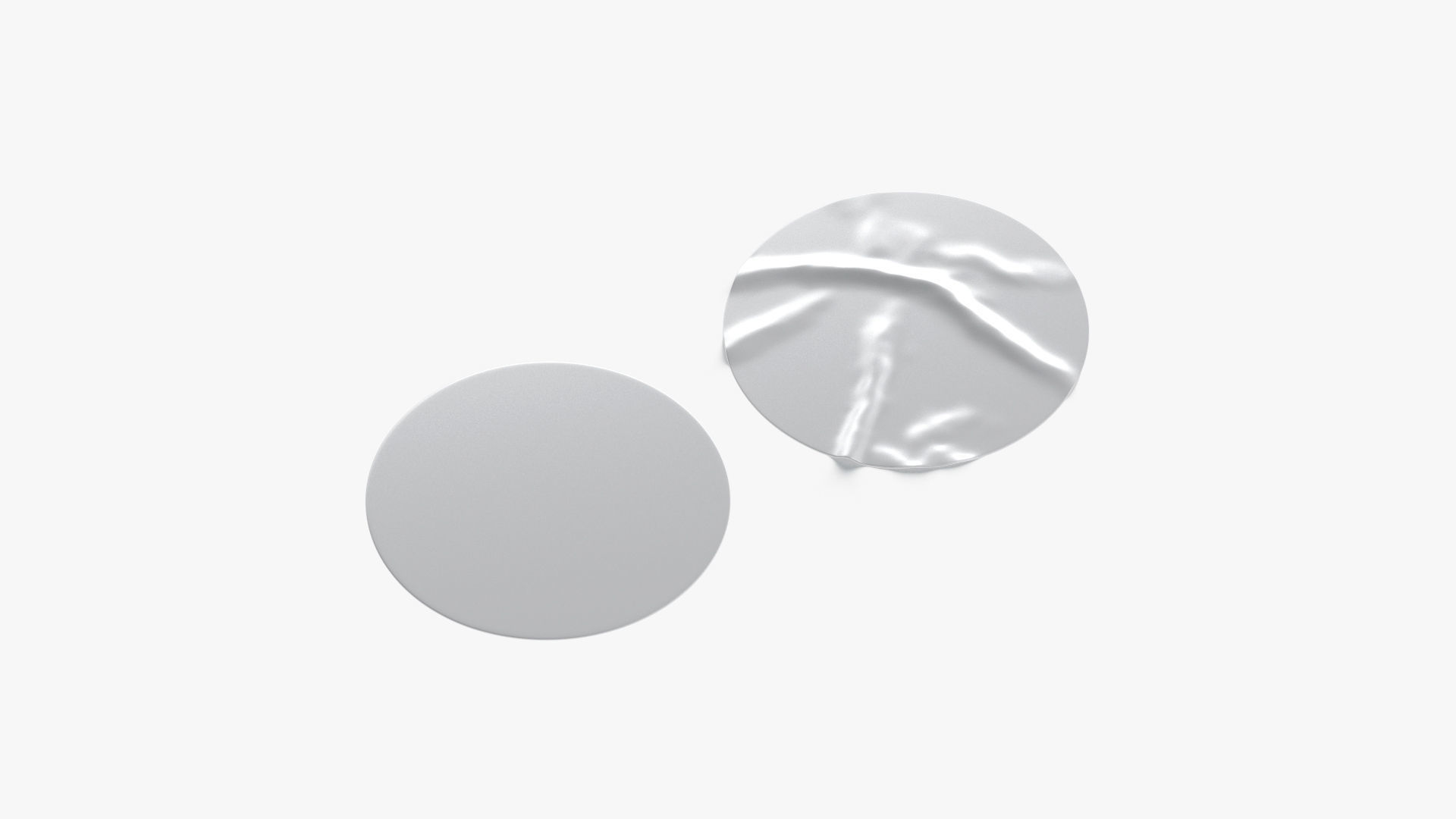 Two Round Stickers - silver flat and crumpled adhesive label Low-poly 3D model_1
