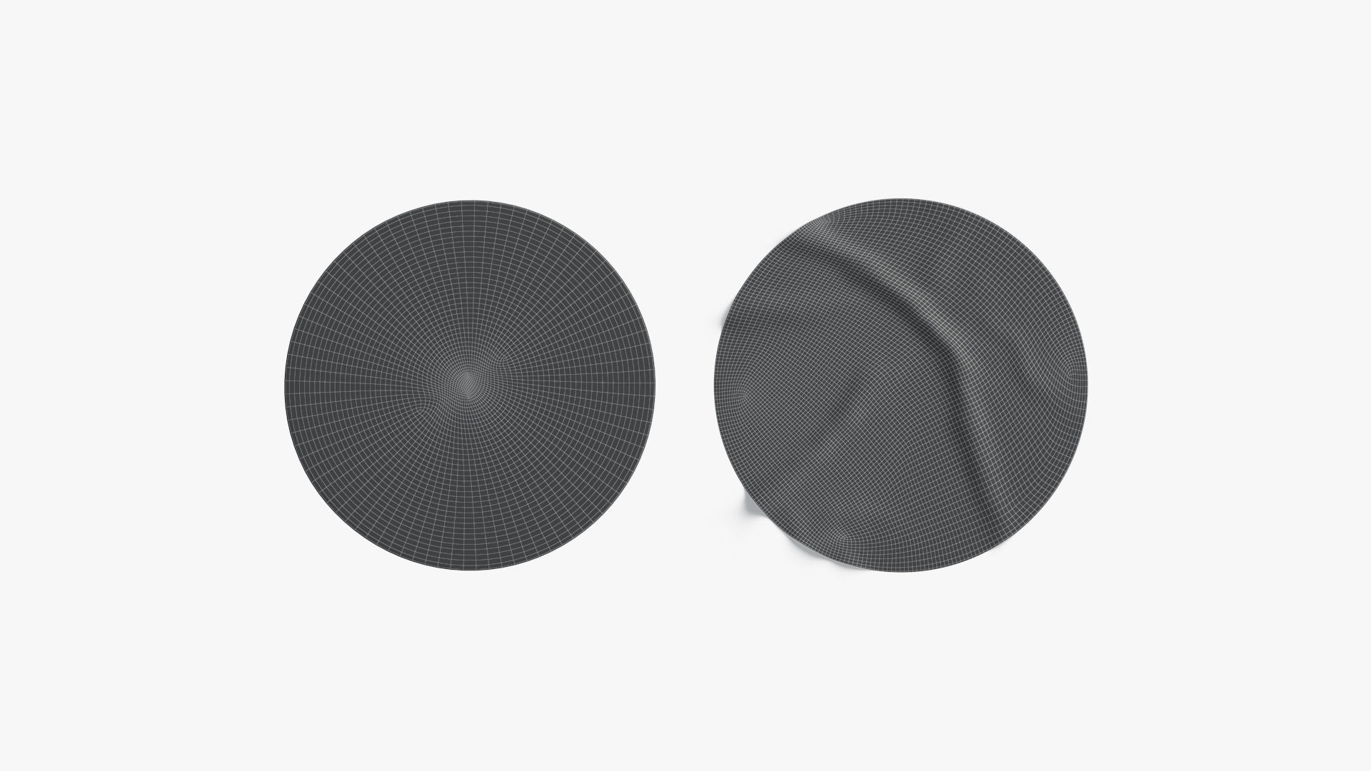 Two Round Stickers - silver flat and crumpled adhesive label Low-poly 3D model_6
