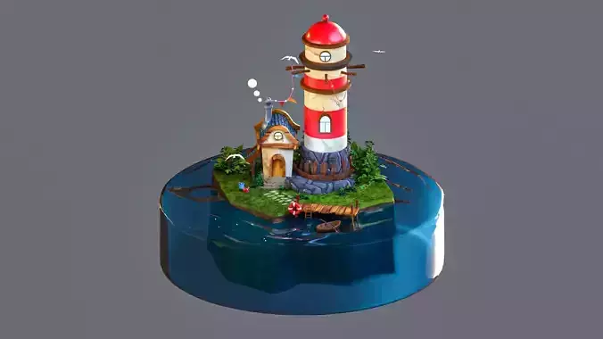 LightHouse Diorama Blender3D lowpoly 