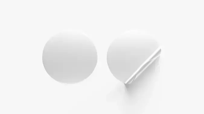 Two Round Stickers - silver flat curled corners glutinous tally