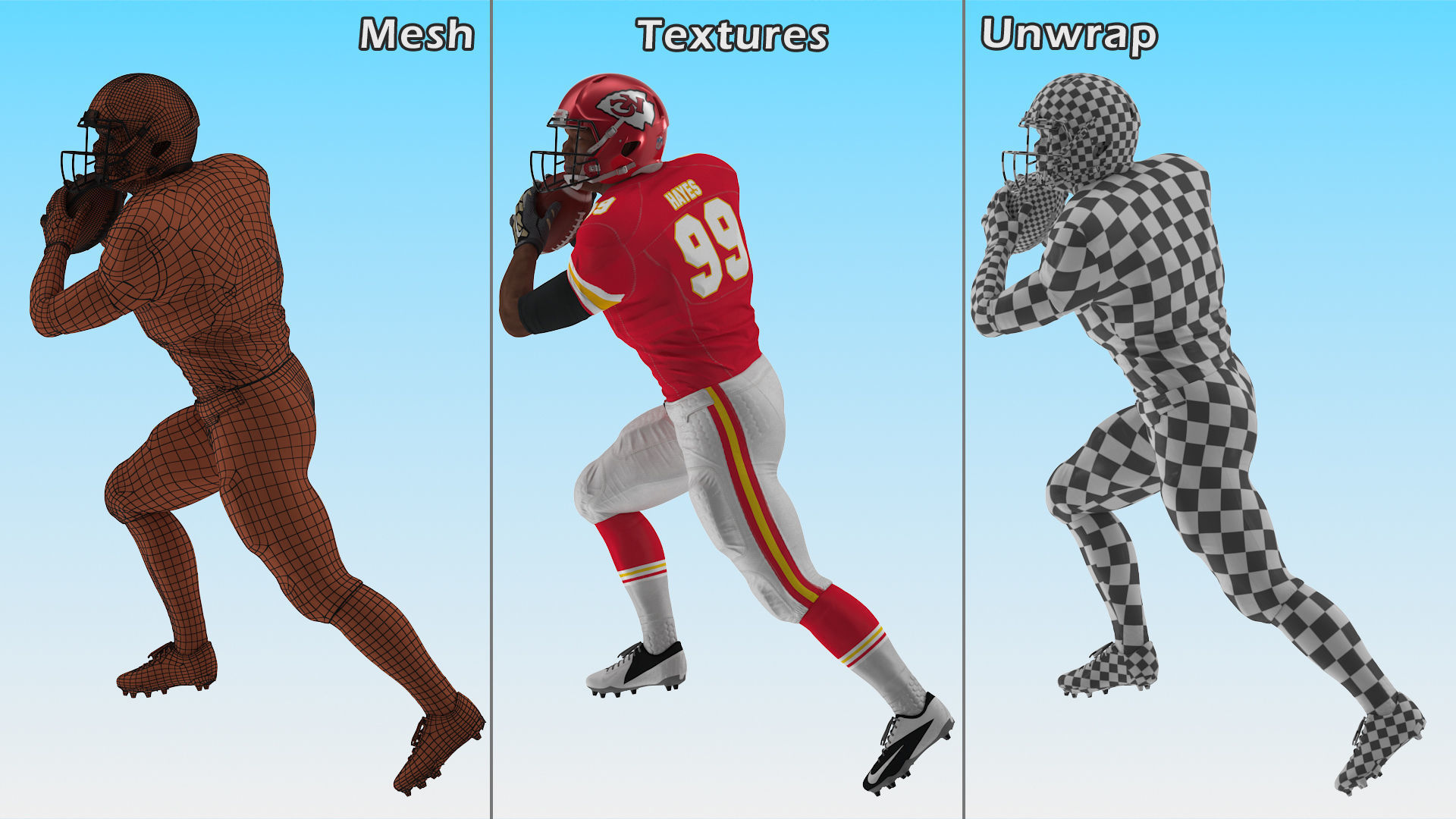 Kansas City Chiefs American Football Player Running The Ball Fur 3D model_14