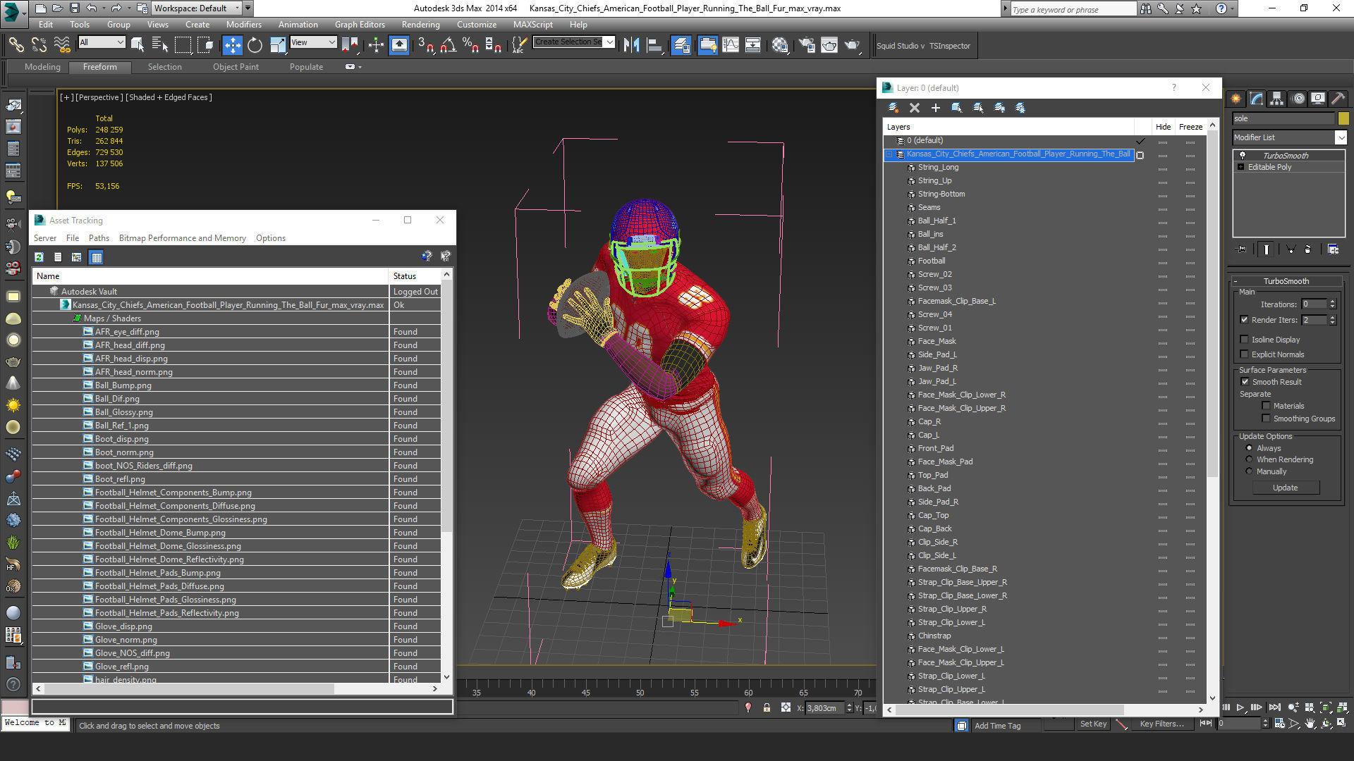 Kansas City Chiefs American Football Player Running The Ball Fur 3D model_19