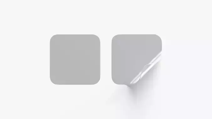 Two Square Stickers-silver smooth curled corners adhesive label Low-poly 3D model
