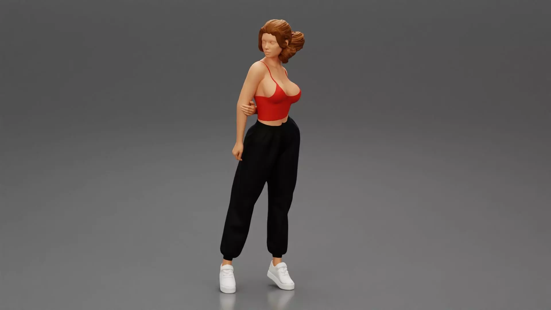 Young woman standing with hands behind her back in shirt 3D print model