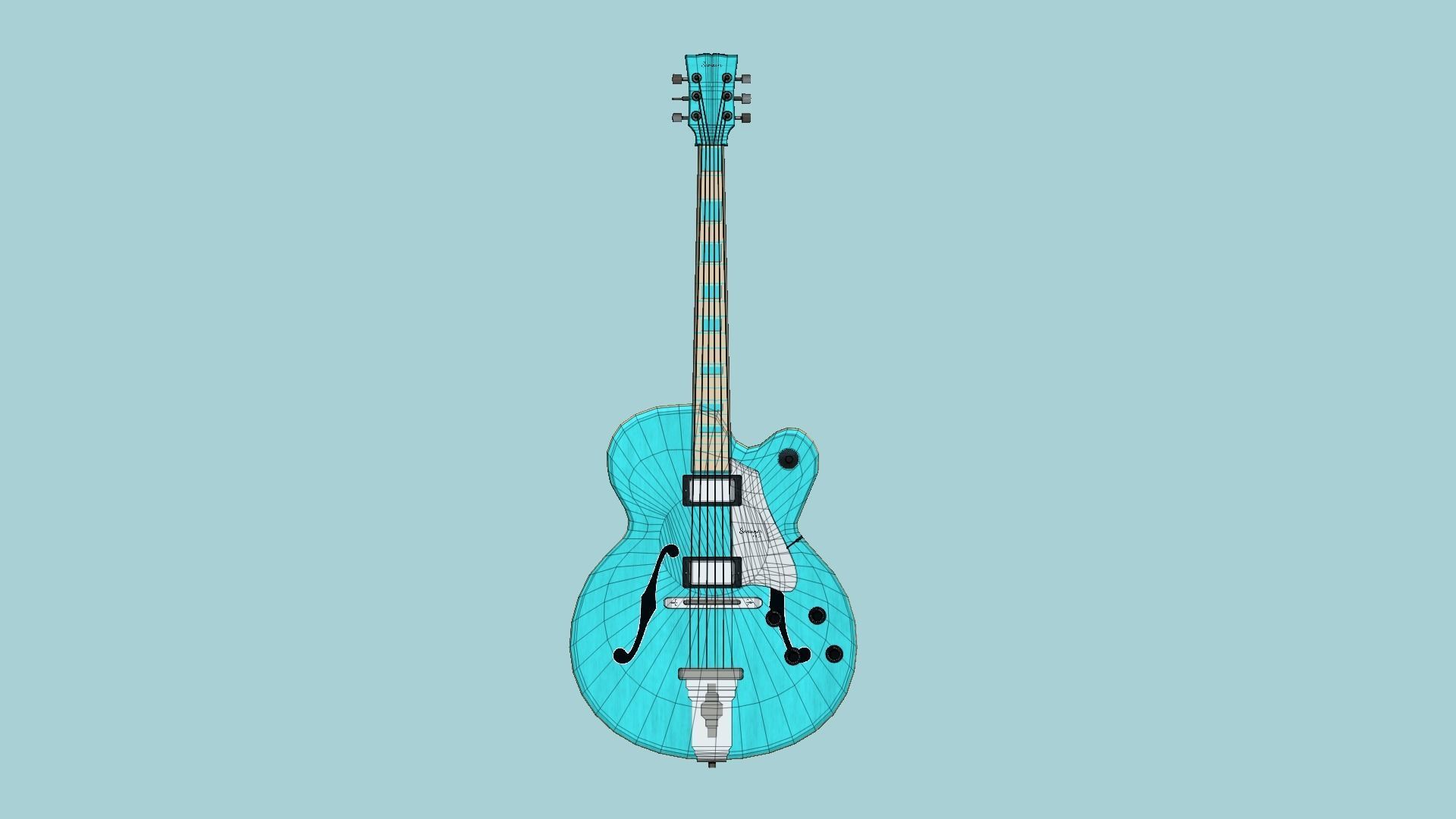 Electric Guitar J04 Light Blue - Music Instrument Design Low-poly 3D model_6