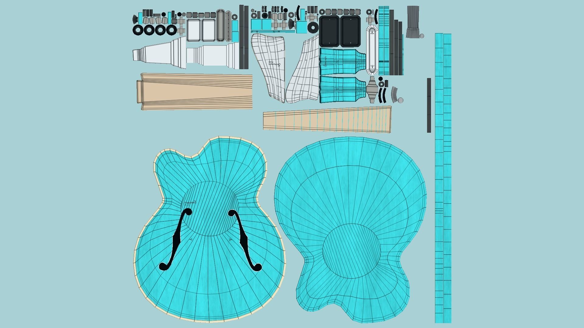 Electric Guitar J04 Light Blue - Music Instrument Design Low-poly 3D model_5