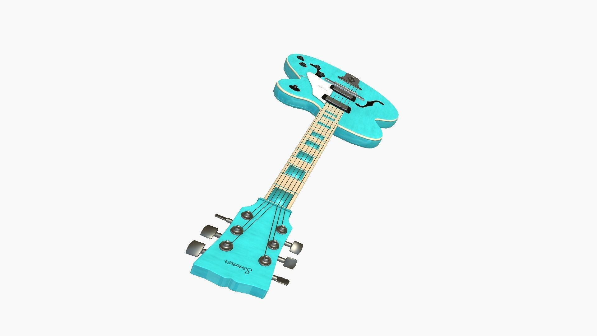 Electric Guitar J04 Light Blue - Music Instrument Design Low-poly 3D model_3