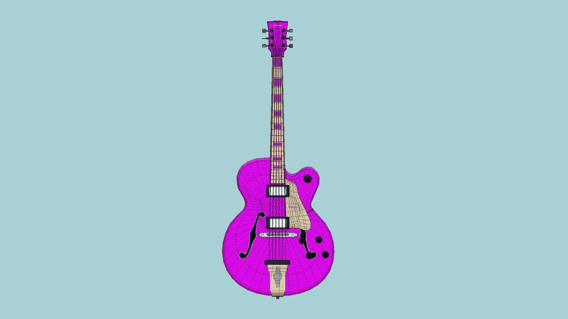Electric Guitar J06 Pink - Music Instrument Design Low-poly 3D model_6