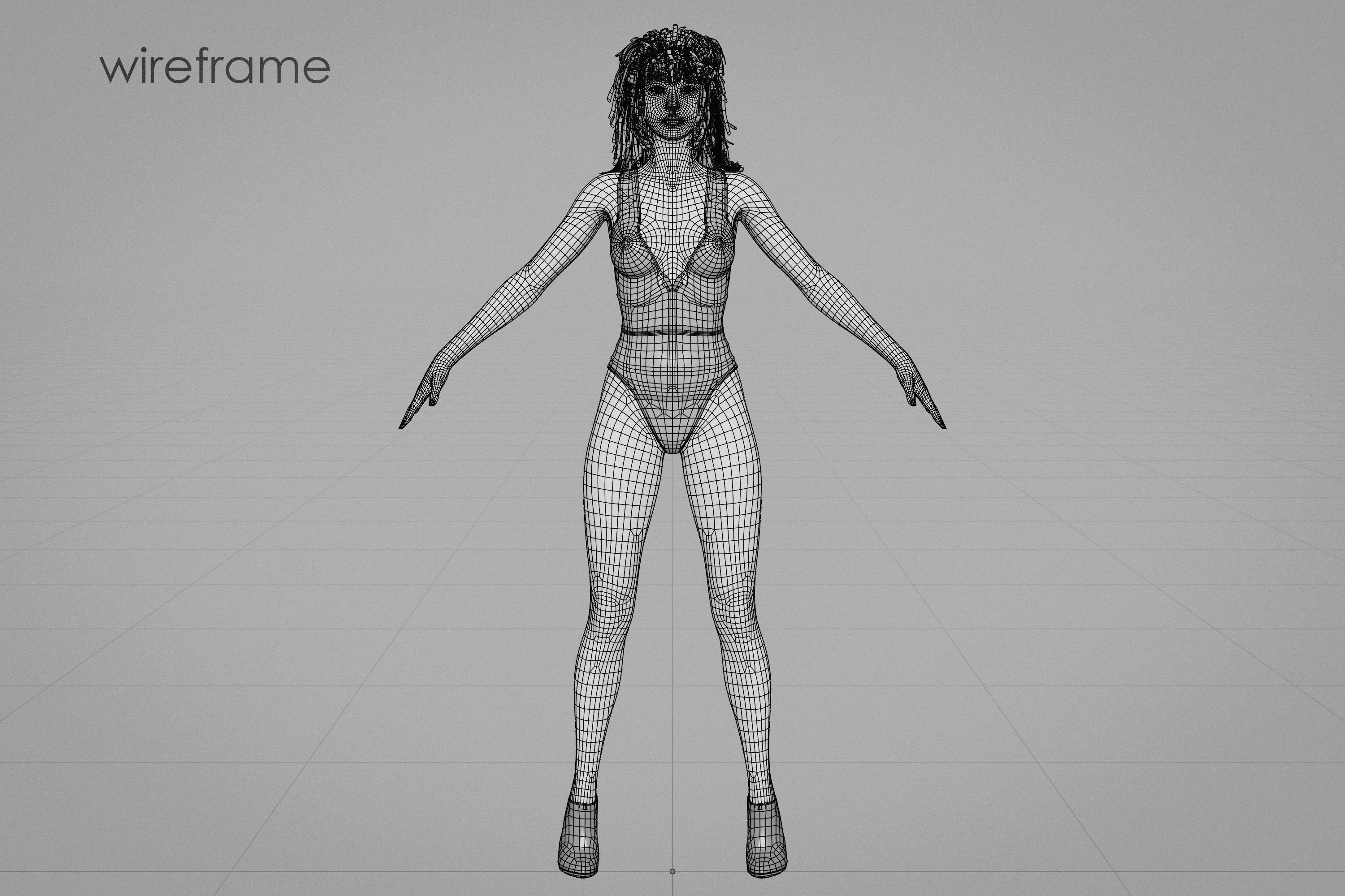 Long Haired Asian Brunette Woman Wearing Leather Suit 3D model_8