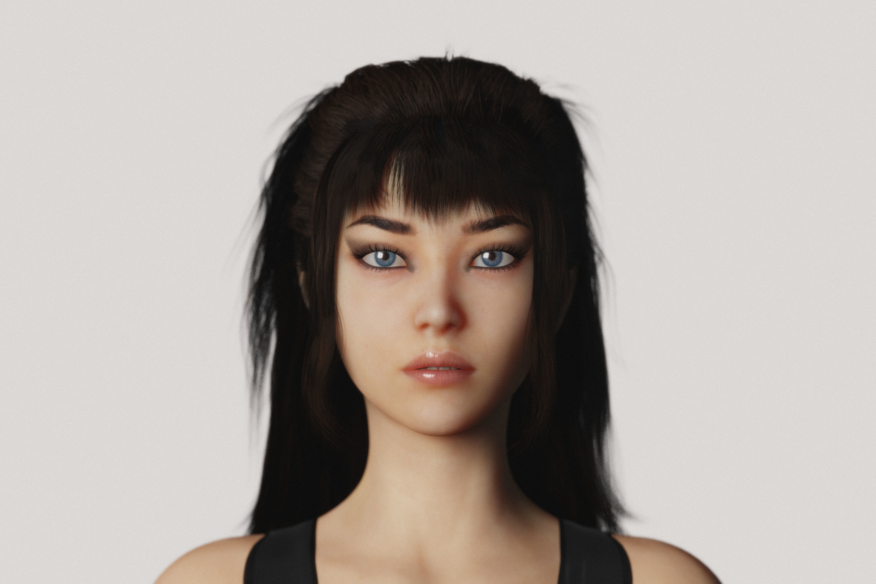 Long Haired Asian Brunette Woman Wearing Leather Suit 3D model_7