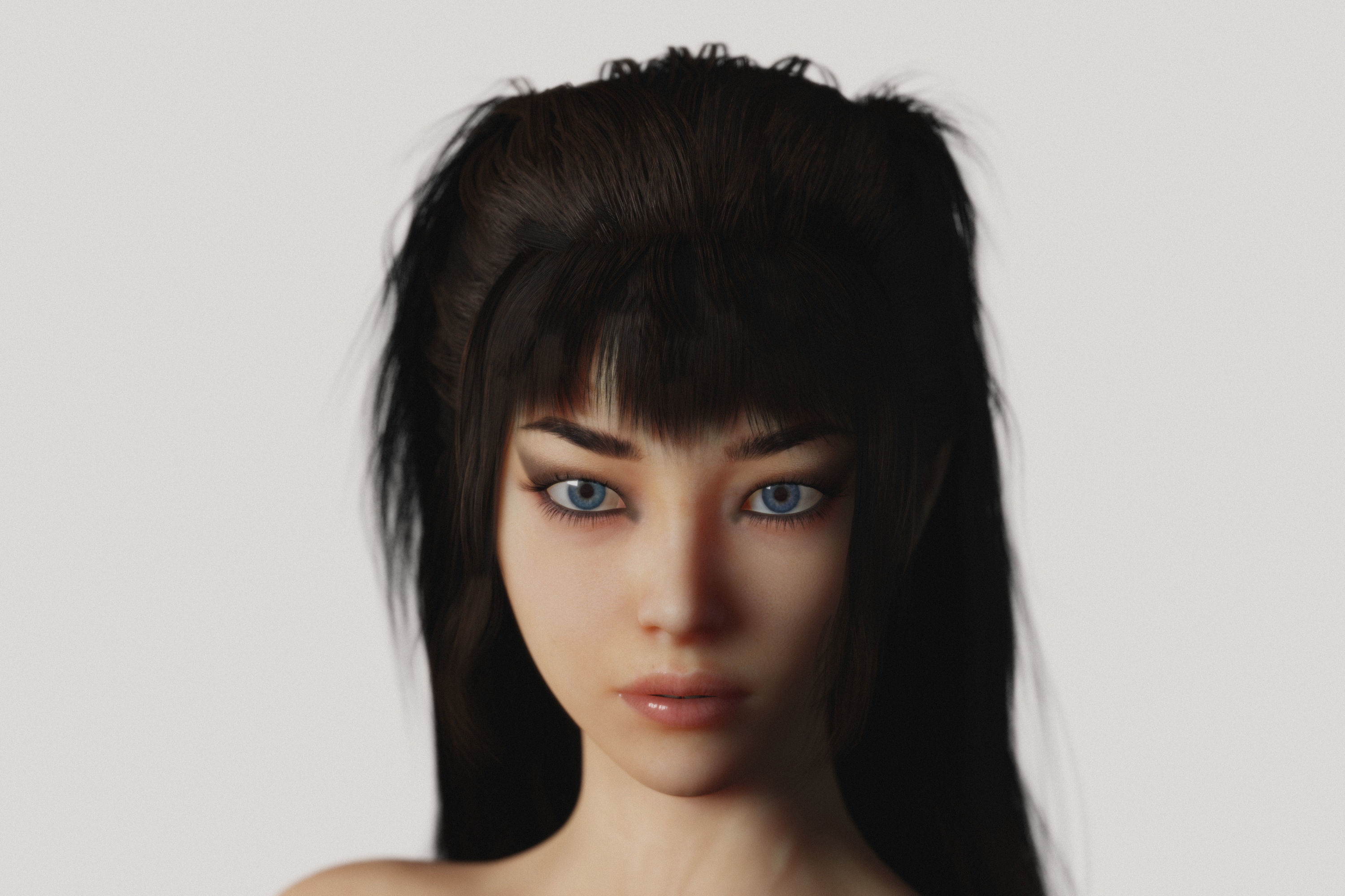 Long Haired Asian Brunette Woman Wearing Leather Suit 3D model_12