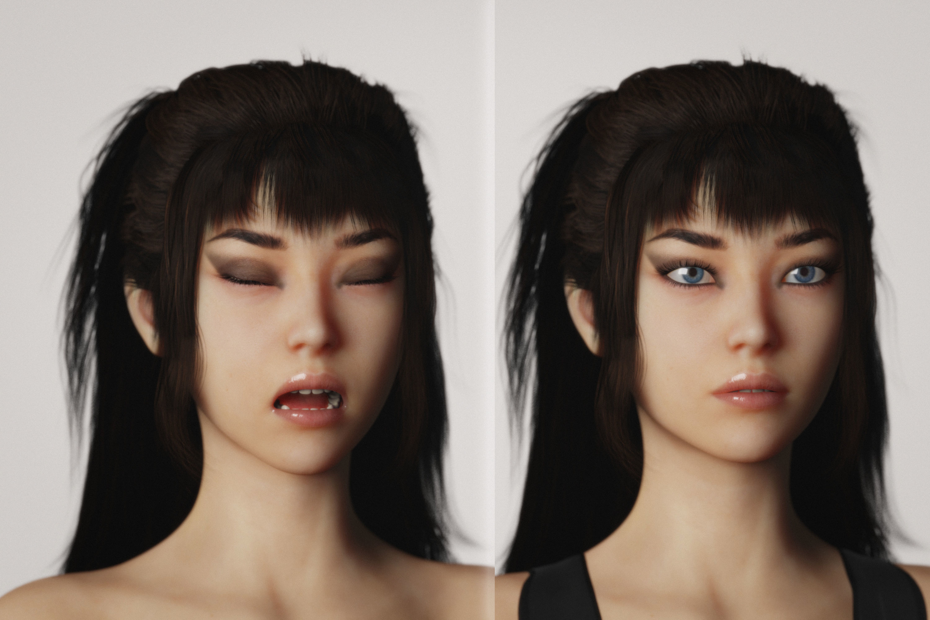 Long Haired Asian Brunette Woman Wearing Leather Suit 3D model_4