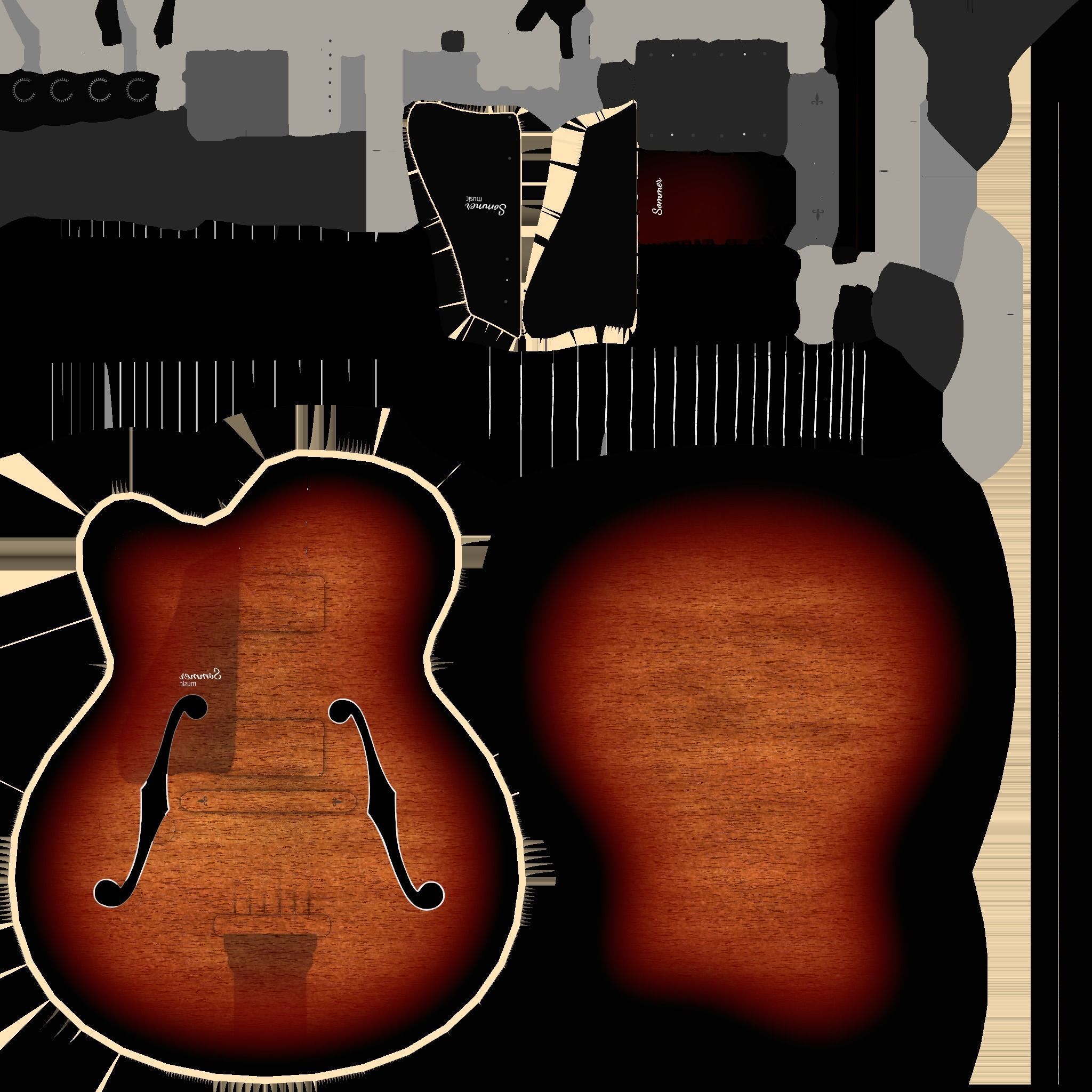 Electric Guitar J07 Dark Wood - Music Instrument Design Low-poly 3D model_20