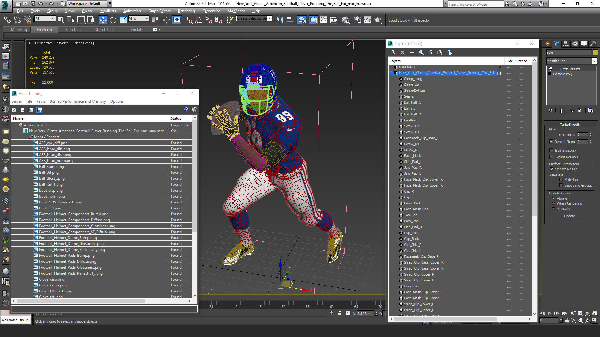 New York Giants American Football Player Running The Ball Fur 3D model_19