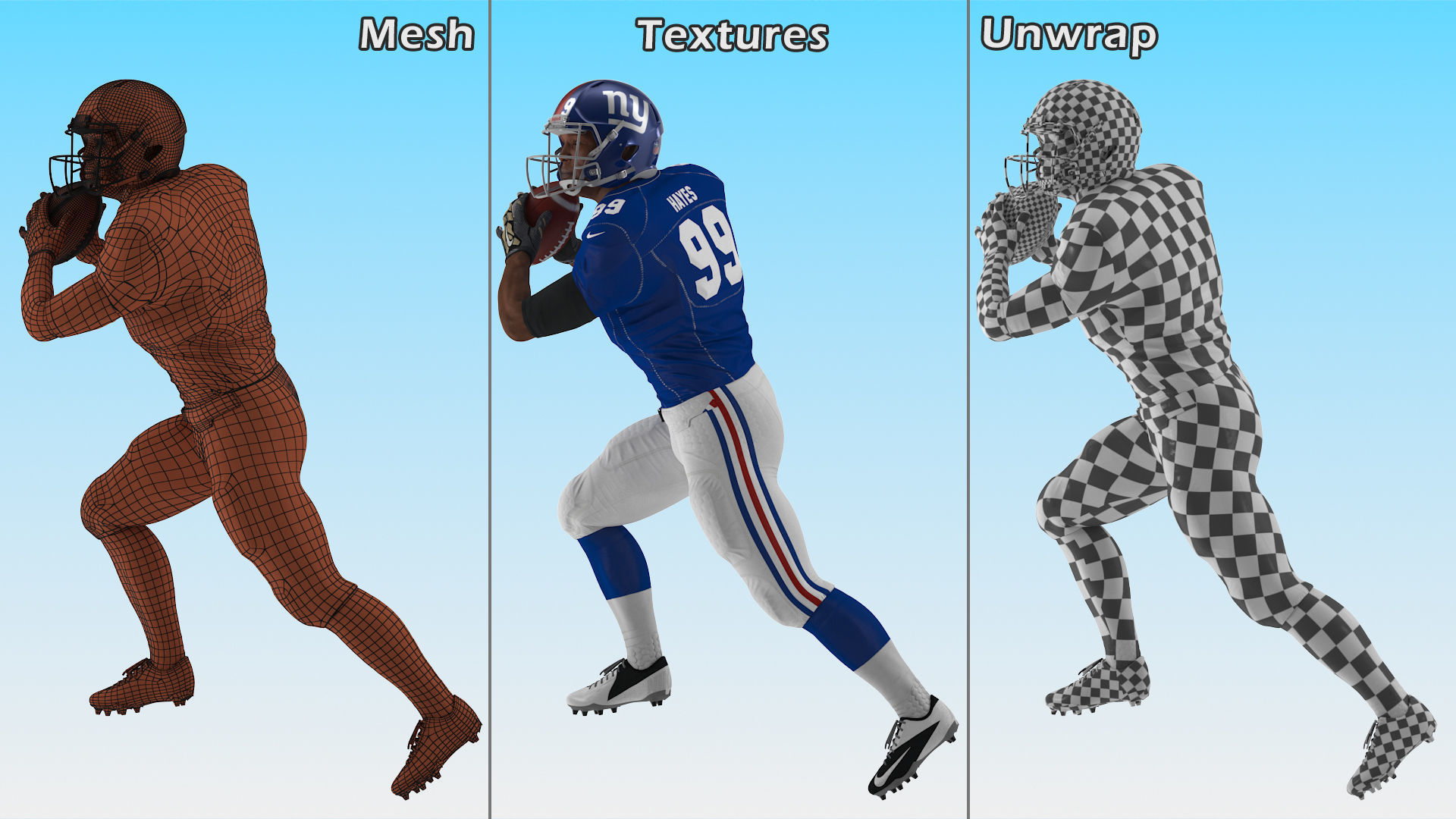 New York Giants American Football Player Running The Ball Fur 3D model_14