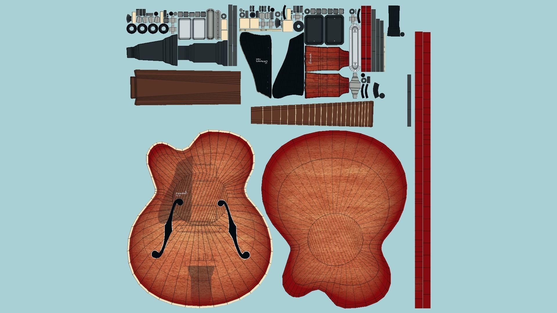 Electric Guitar J08 Red Wood - Music Instrument Design Low-poly 3D model_5